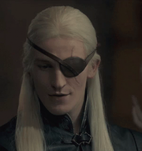 A Man With Long White Hair Has A Black Eye Patch GIF
