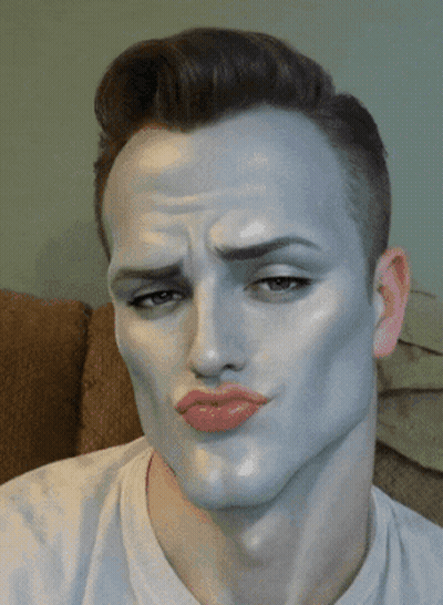 A Man With Makeup On His Face Looks Like A Mannequin GIF