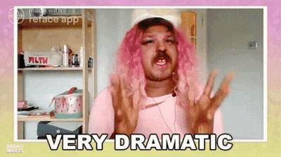A Man With Pink Hair And A Mustache Says " Very Dramatic " GIF