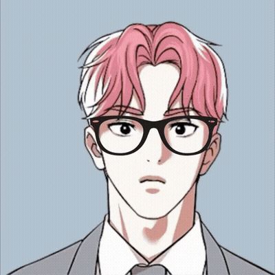 A Man With Pink Hair Is Wearing Glasses And A Suit GIF