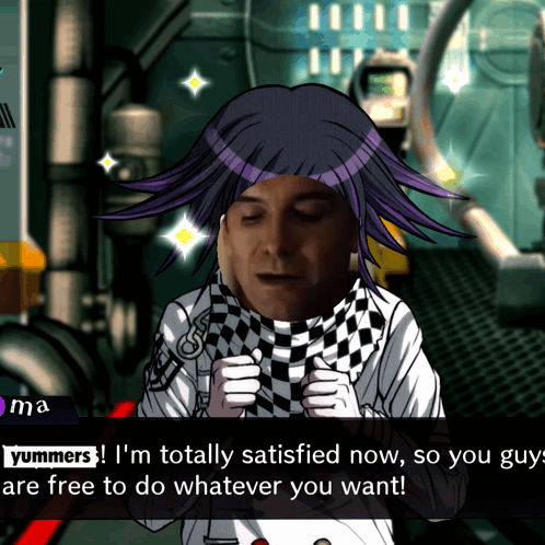 A Man With Purple Hair Is Giving A Thumbs Up Sign GIF
