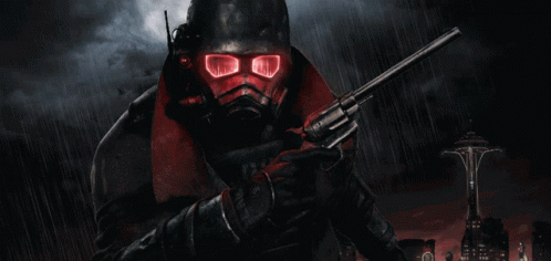 A Man With Red Eyes Is Holding A Gun GIF