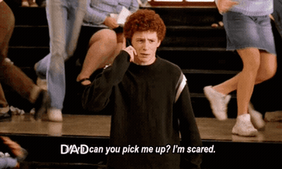 A Man With Red Hair Is Talking On A Cell Phone And Says " Dad Can You Pick Me Up? I 'M Scared " GIF