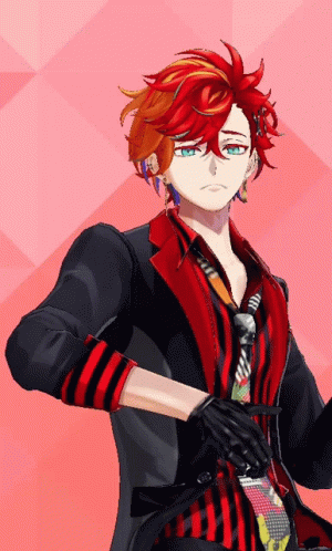 A Man With Red Hair Is Wearing A Black And Red Suit And Tie GIF