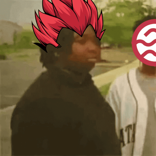 A Man With Red Hair Is Wearing A Black Shirt That Says ' Atlanta ' On It GIF