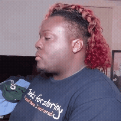 A Man With Red Hair Is Wearing A T-Shirt That Says " Inks For Sharing " GIF