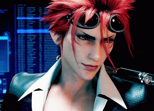 A Man With Red Hair Is Wearing Goggles And A Sword GIF