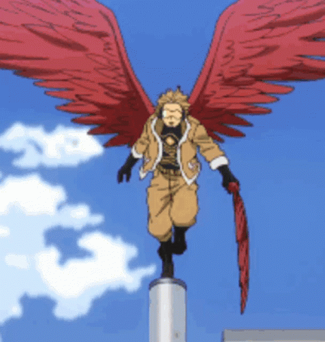 A Man With Red Wings Is Standing On A Pole Holding An Umbrella GIF