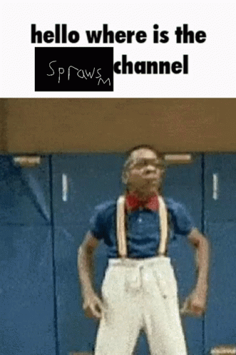 A Man With Suspenders Is Standing In Front Of A Locker With The Words Hello Where Is The Spraws Channel Written On It GIF