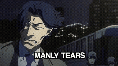 A Man With Tears Coming Out Of His Eyes And The Words Manly Tears GIF