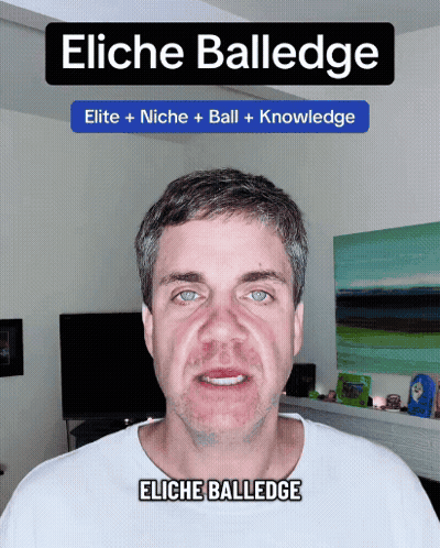 A Man With The Name Eliche Balledge Written On His Face GIF