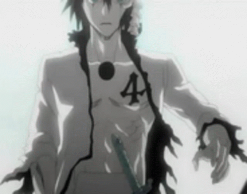 A Man With The Number 4 On His Chest Holding A Sword GIF