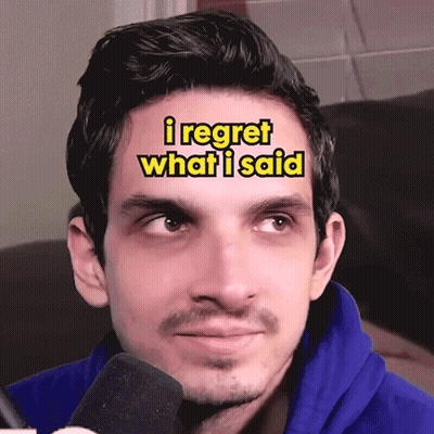 A Man With The Words I Regret What I Said Above His Face GIF