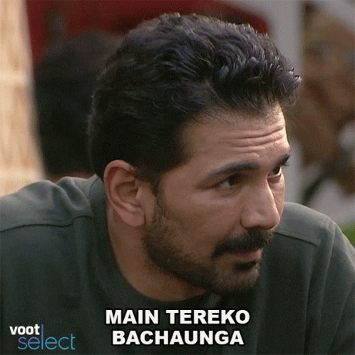 A Man With The Words Main Tereko Bachaunga Written On His Face GIF