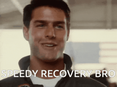 A Man With The Words Speedy Recovery Bro On His Face GIF