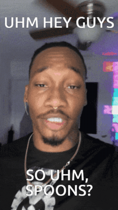 A Man With The Words Uhm Hey Guys So Uhm Spoons Written On His Face GIF
