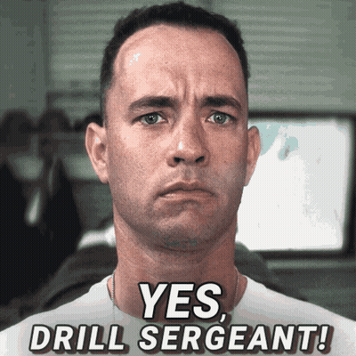 A Man With The Words Yes Drill Sergeant Written On His Shirt GIF