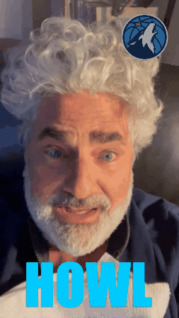 A Man With White Hair And A Beard Has The Word Howl On His Face GIF