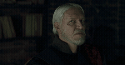 A Man With White Hair And A Beard Has The Words Not Bloody Likely Written Below Him GIF