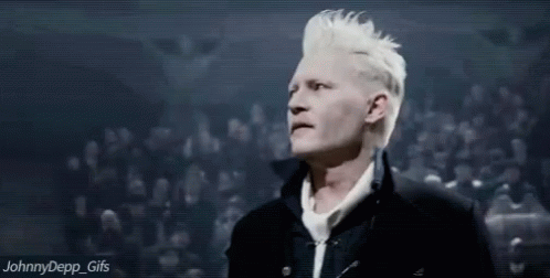 A Man With White Hair And A Black Jacket Is Smiling In Front Of A Crowd . GIF