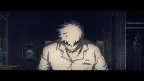 A Man With White Hair And A Cat On His Shirt GIF