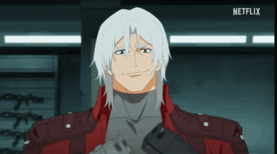 A Man With White Hair And A Red Jacket Is Smiling In A Netflix Ad GIF
