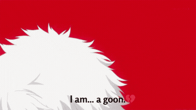 A Man With White Hair And Red Eyes Says " I Am A Goon " GIF