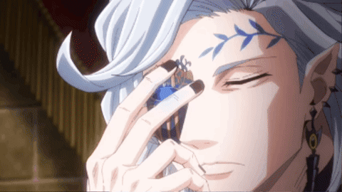 A Man With White Hair Has A Tattoo On His Forehead That Looks Like A Flower GIF