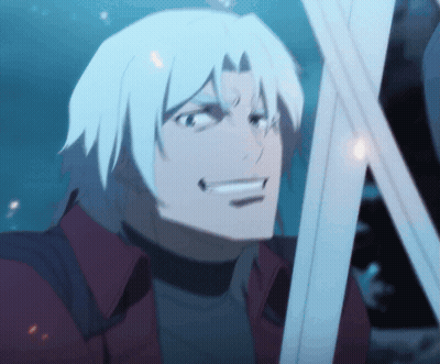 A Man With White Hair Is Holding A Sword GIF