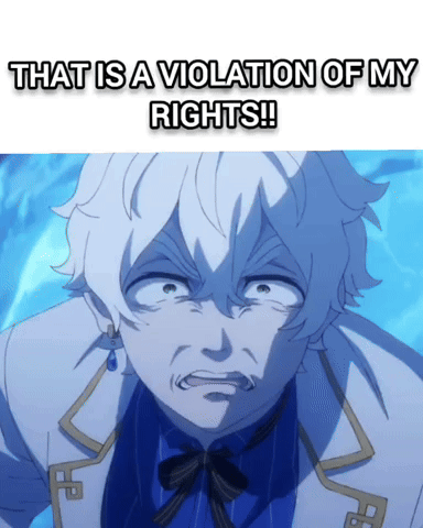 A Man With White Hair Is Making A Funny Face With The Words That Is A Violation Of My Rights Written Above Him GIF