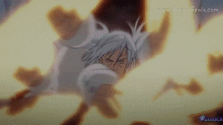 A Man With White Hair Is Surrounded By Flames And The Website Fenix.com Is Visible In The Corner GIF