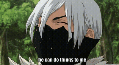 A Man With White Hair Is Wearing A Mask And Says He Can Do Things To Me . GIF
