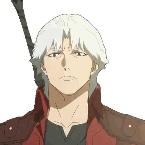 A Man With White Hair Is Wearing A Red Jacket And A Black Shirt Sticker