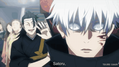 A Man With White Hair Says Satoru In A Cartoon GIF