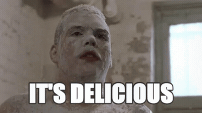 A Man With White Paint On His Face Says It 'S Delicious GIF