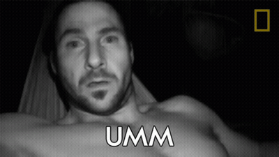 A Man Without A Shirt Has The Word Umm Above His Chest GIF