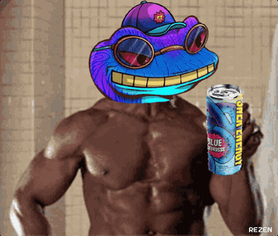 A Man Without A Shirt Is Holding A Can Of Open Energy GIF