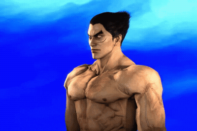 A Man Without A Shirt Is In Front Of A Blue Background GIF