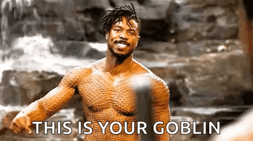 A Man Without A Shirt Is Standing In Front Of A Waterfall And Says `` This Is Your Goblin '' . GIF