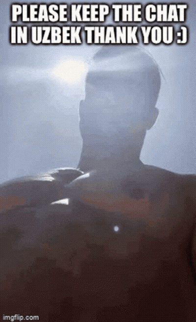 A Man Without A Shirt Is Standing In Front Of The Sun And Says Please Keep The Chat In Uzbek Thank You :) GIF