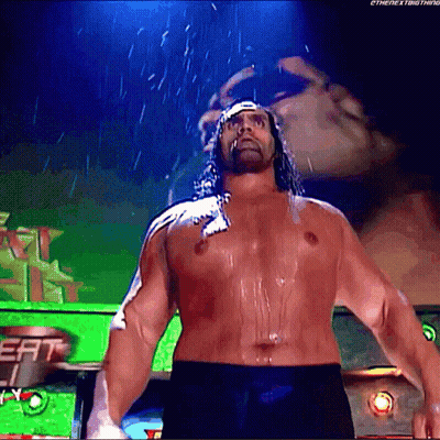 A Man Without A Shirt Is Standing In The Rain With The Next Thing Written On The Bottom Right GIF