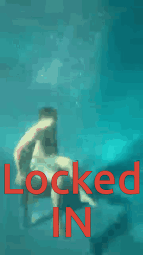 A Man Without A Shirt Is Standing In The Water With The Words Locked In Behind Him GIF