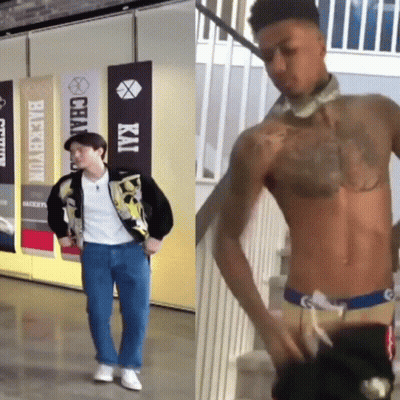 A Man Without A Shirt Is Standing Next To A Man With A Tattoo On His Chest GIF