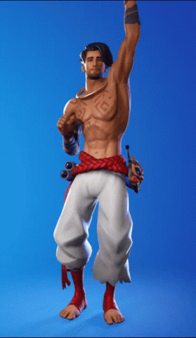A Man Without A Shirt Is Standing With His Arms In The Air GIF