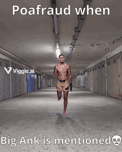 A Man Without A Shirt Is Walking Down A Hallway With The Words Poafraud When Big Ank Is Mentioned GIF