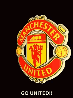 A Manchester United Logo On A Black Background With The Words Go United GIF