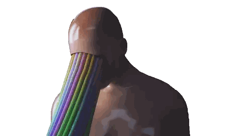 A Mannequin With A Rainbow Of Colored Hair Coming Out Of Its Mouth Sticker