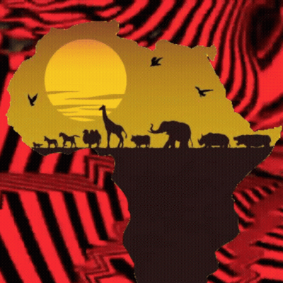 A Map Of Africa With A Sunset And Animals On It GIF