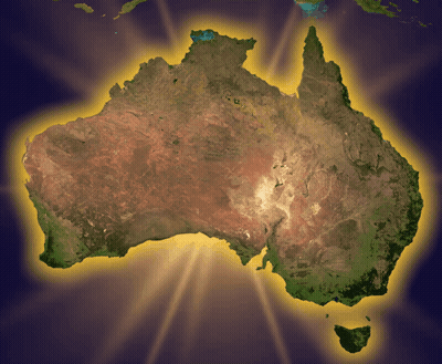 A Map Of Australia With The Sun Shining Through The Mountains GIF