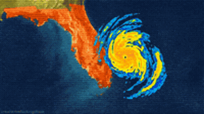 A Map Of Florida With A Yellow And Blue Hurricane In The Middle GIF